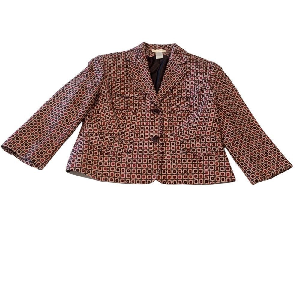 Women’s Patterned Square Pink Retro Cropped Blazer Sz 10